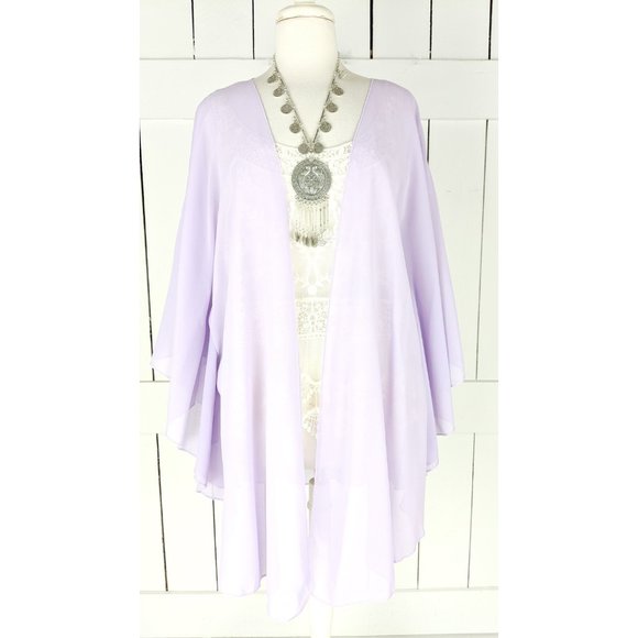 Sheer chiffon lavender kimono cardigan cover up READY TO SHIP - Picture 3 of 6